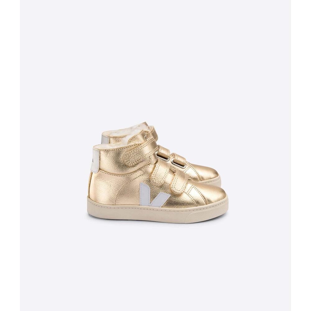 Veja ESPLAR MID FURED LEATHER Kids\' High Tops Gold | CA 698JPQ